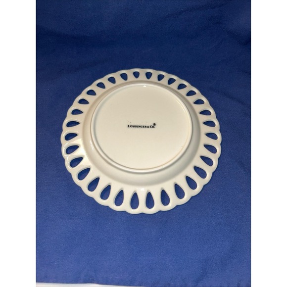 Godinger 8" Cream Lace Reticulated Salad Plates Set 2 Ceramic Cottage Farmhouse - Picture 2 of 8